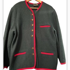 VINTAGE STAPF Sweater Boiled Wool XL Green Metal Button Apres Ski Lodge Austria